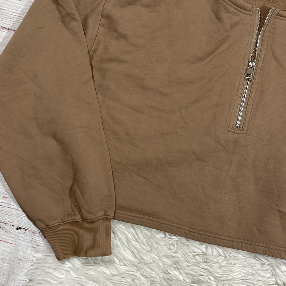 Good American Brown Quarter Zip Athletic Crop Pullover Sweater 4X | Athleisure - Picture 7 of 9